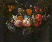 Pieter Gallis A Swag of Flowers Hanging in a Niche oil on canvas